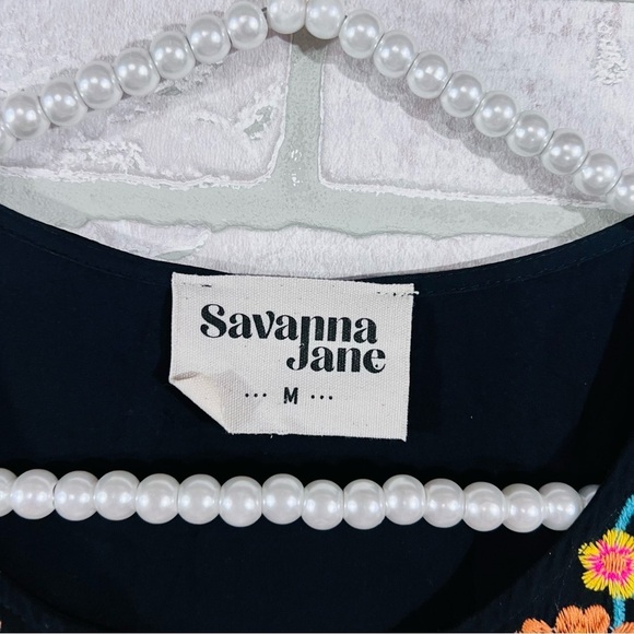 Savanna Jane Happy to See You Black Floral Embroidery Dress Size M - Picture 7 of 8